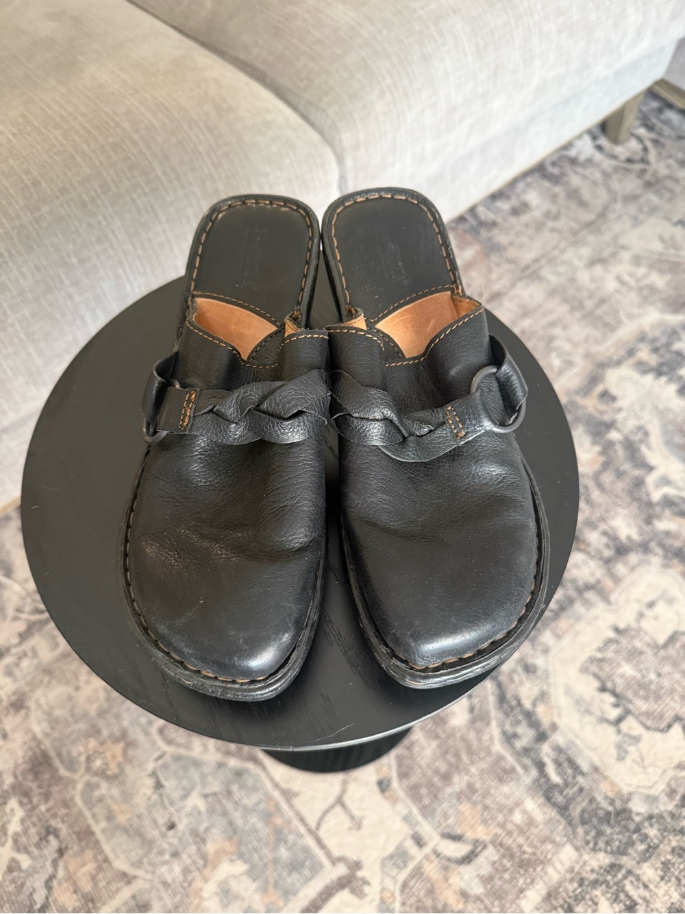 Born Shoes Womens 8 Buckle Strap Slip On Mules Clogs W6332 Black Leather Heels